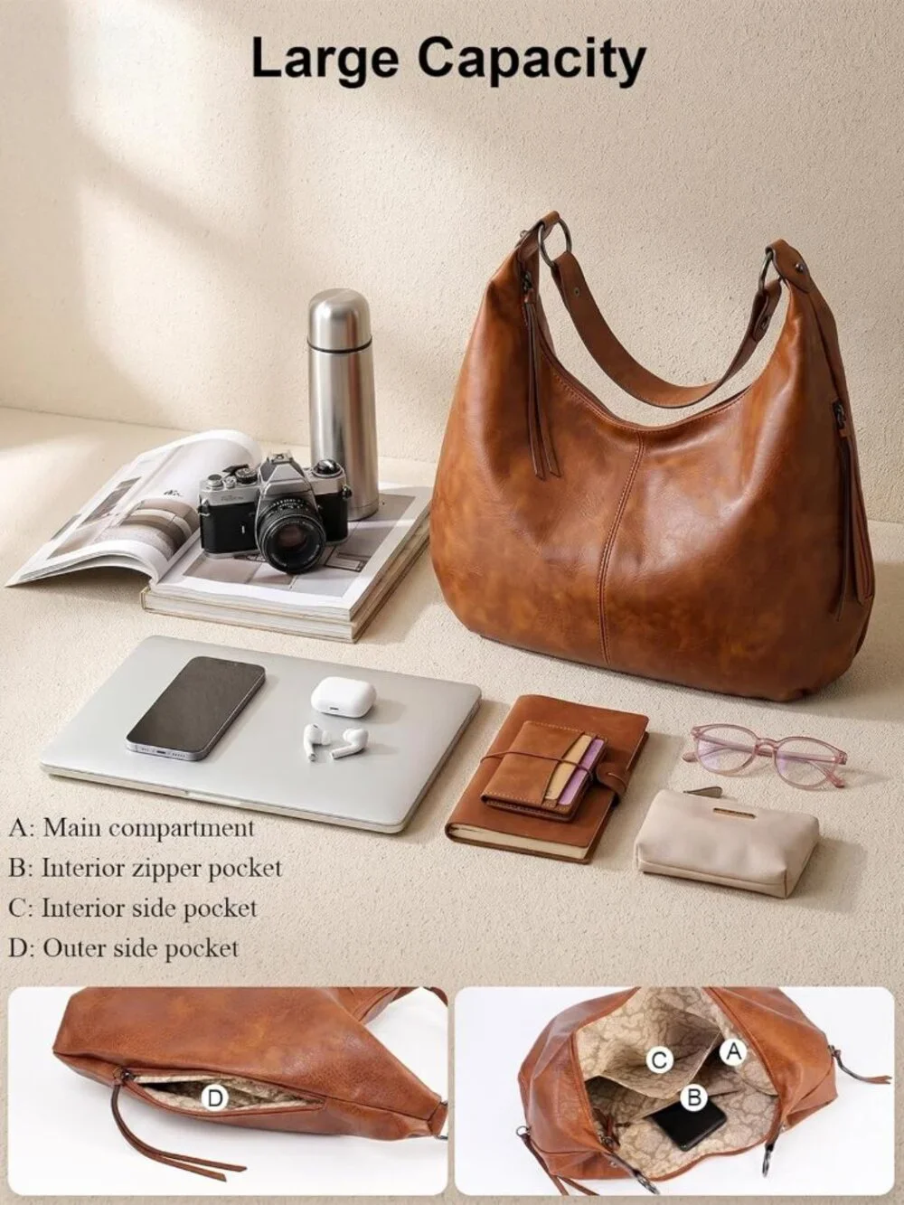 Stylish 3-in-1 Hobo Crossbody Shoulder Handbags for Women - Versatile Purses